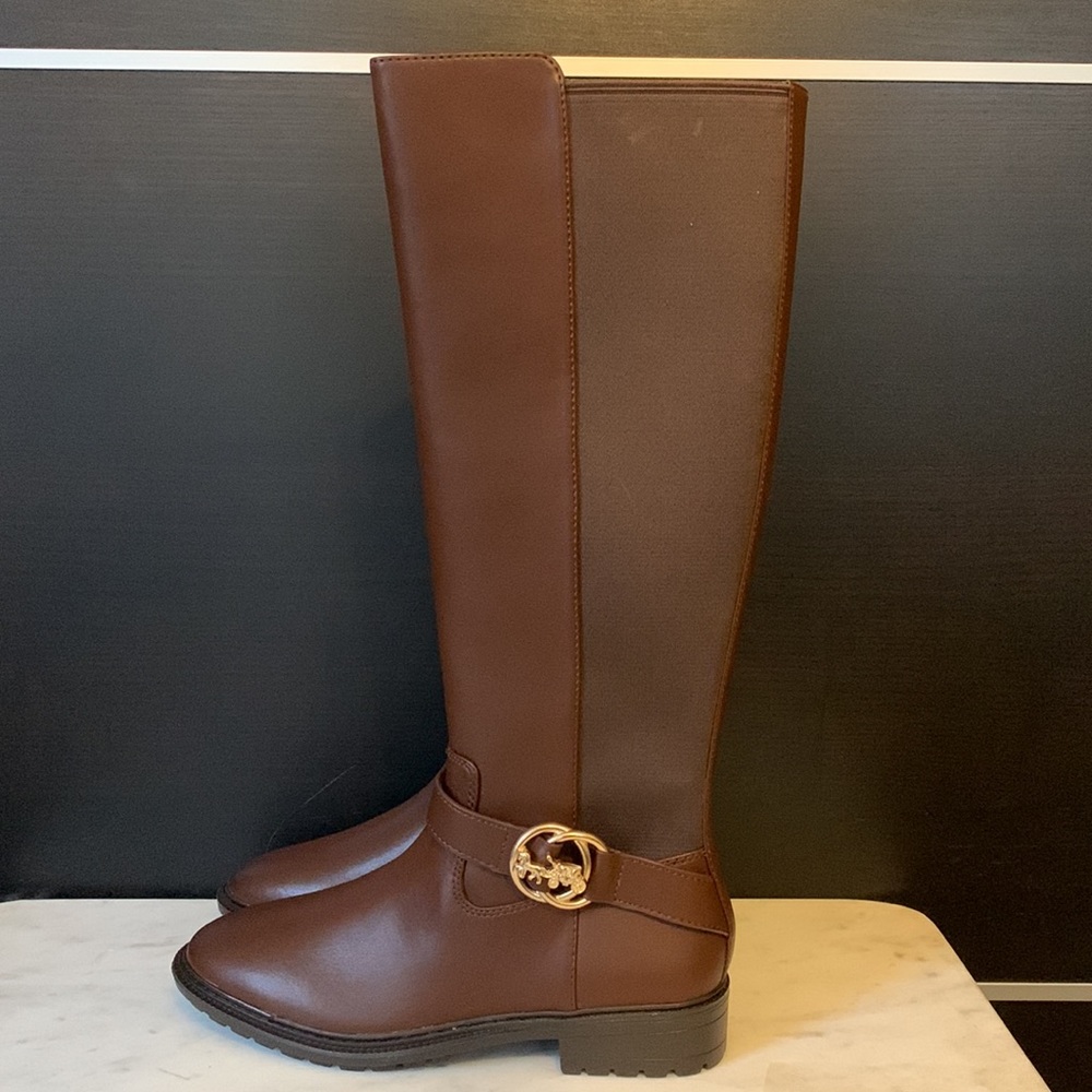 Coach Farrah Logo Buckle Tall Riding Boots in Brown - Picture 3 of 15